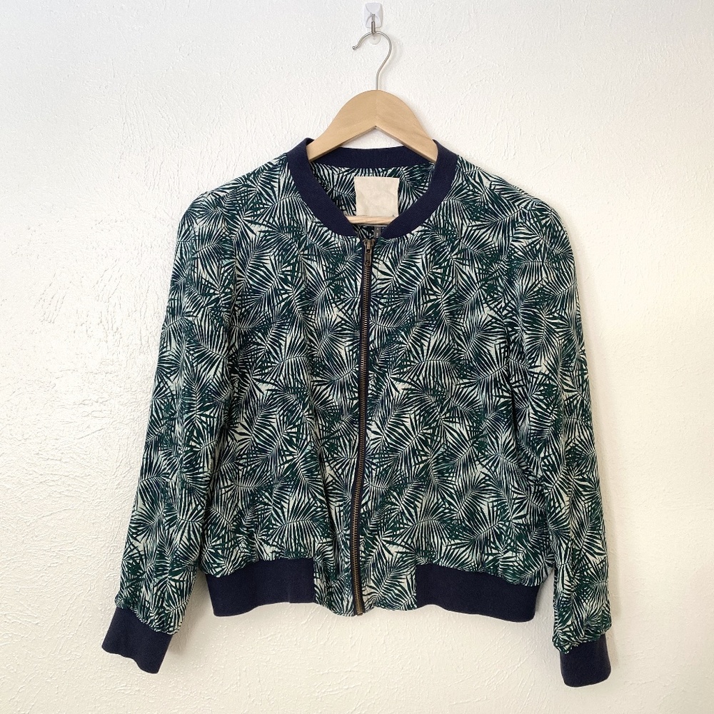 Sustainable Silk Amour Vert Green Blue Palm Light Bomber Jacket - XS/S